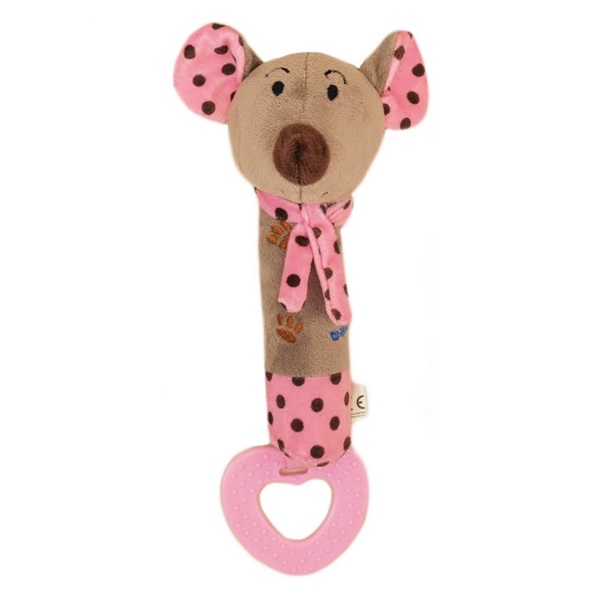 Detská pískacia plyšová hračka s hryzátkom Baby Mix myšky ružová